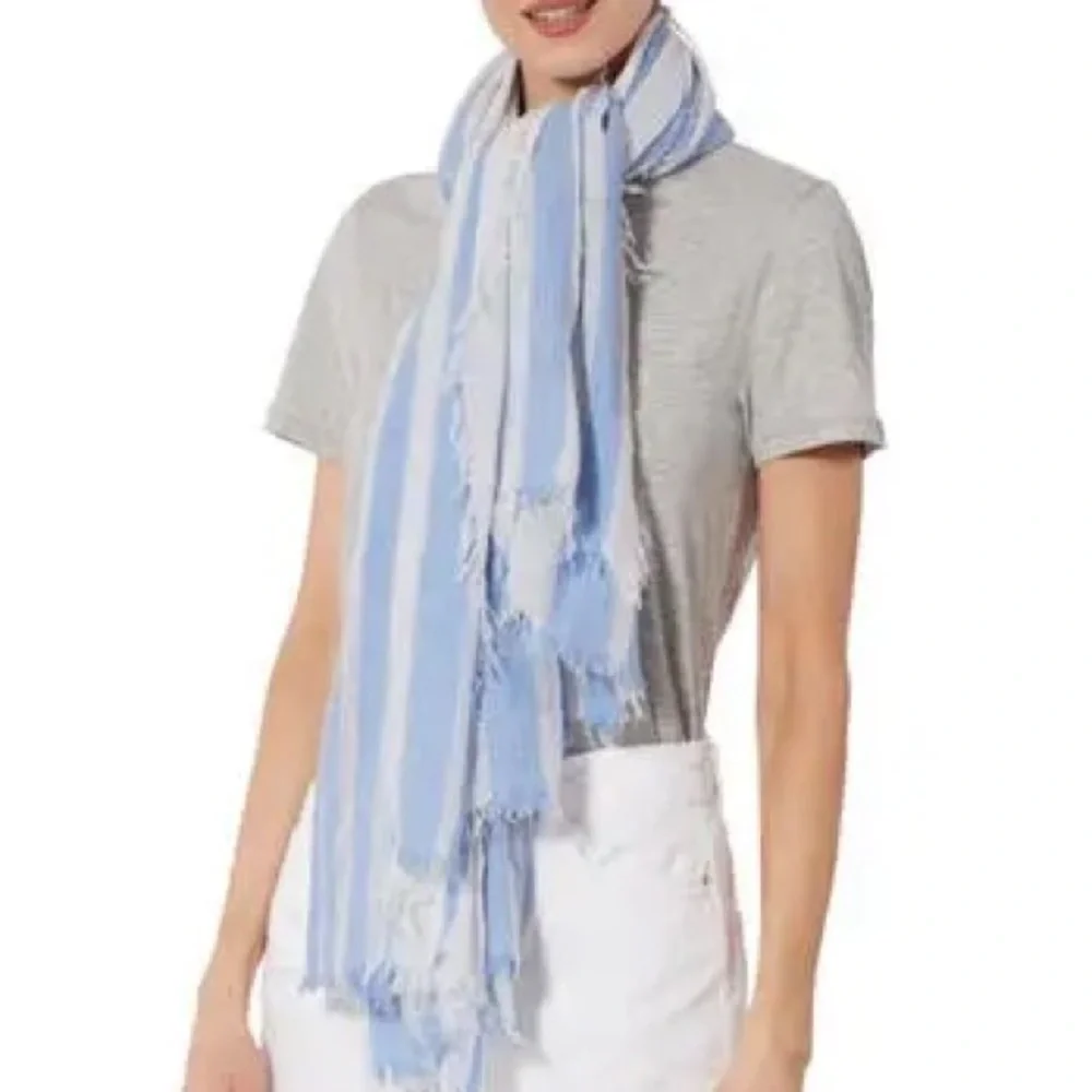 NWOT VINCE Striped Cashmere Blend Sarong/Scarf in Blue
